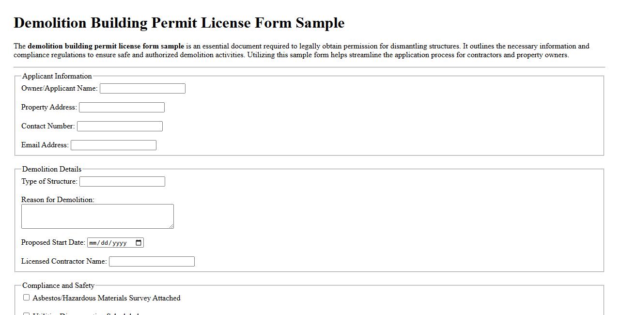 Demolition building permit license form sample image preview