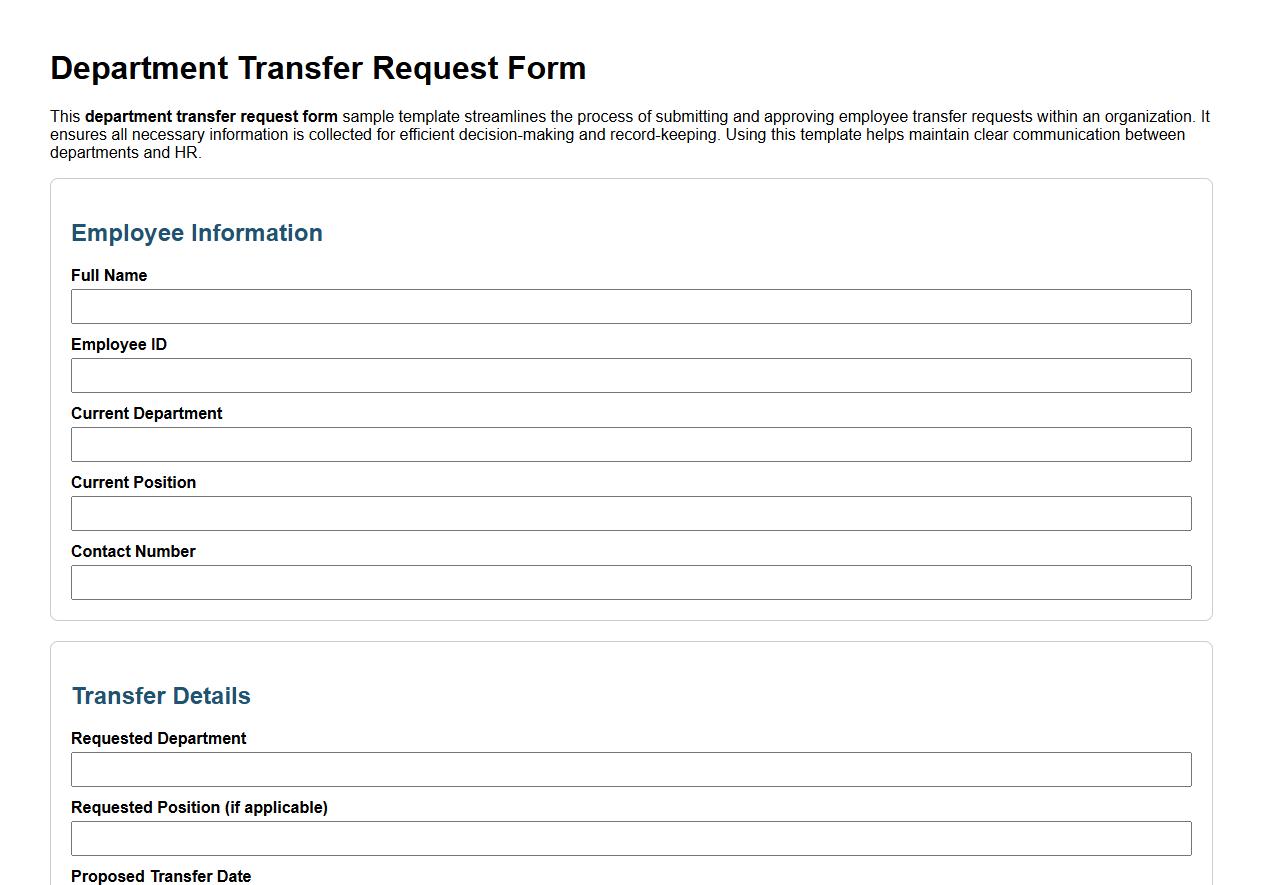 department transfer request form sample template image preview