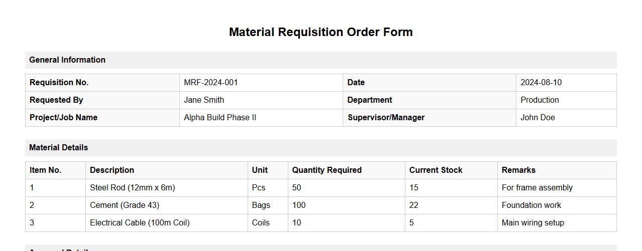 detailed material requisition order form sample image preview