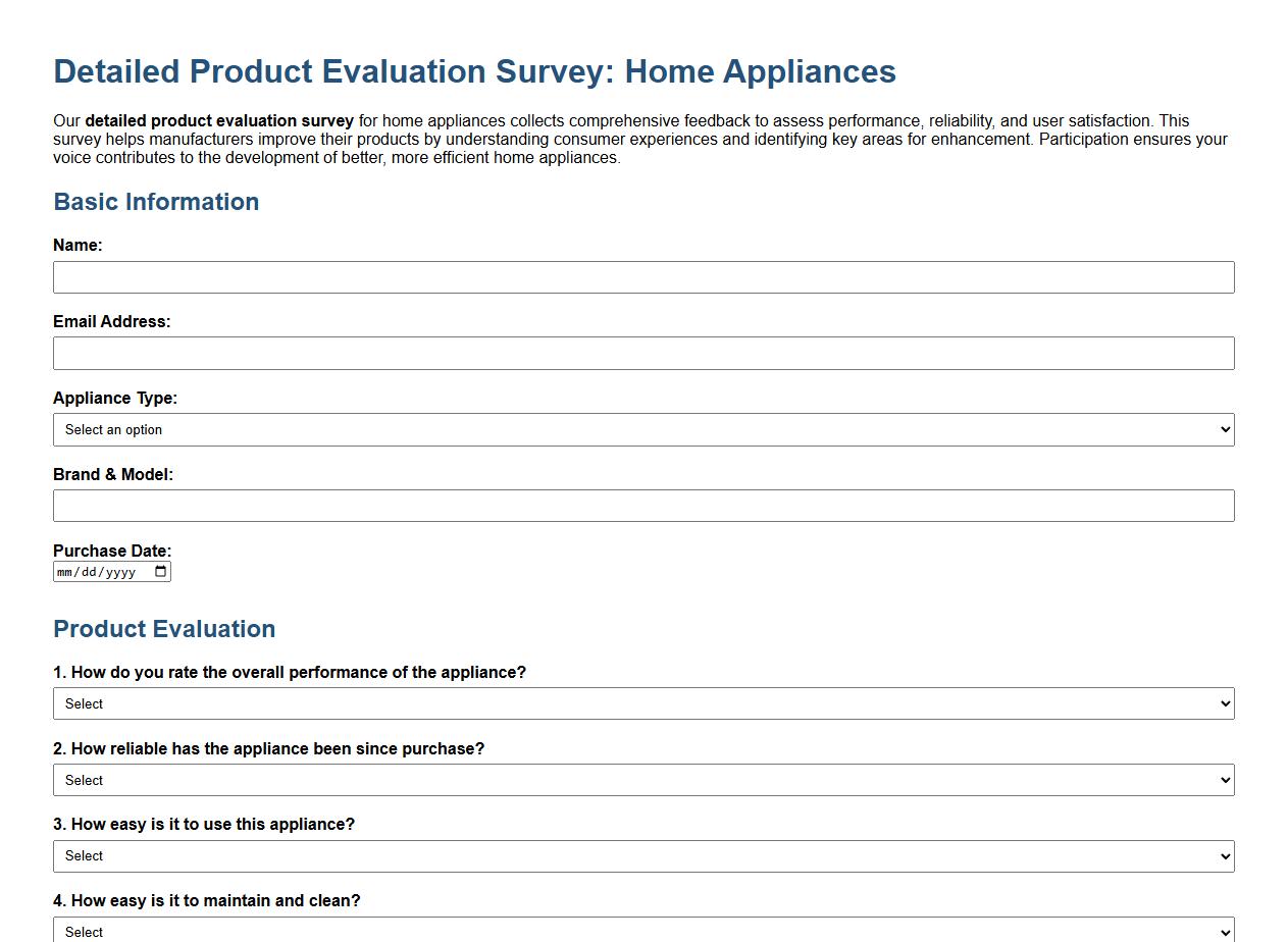 detailed product evaluation survey for home appliances image preview