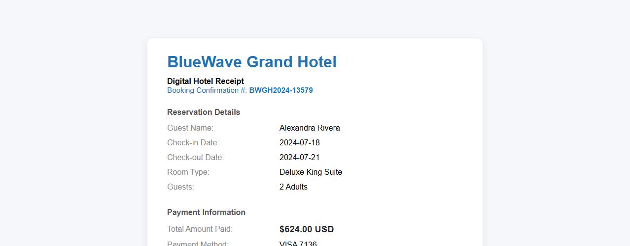 digital hotel receipt for online booking image preview