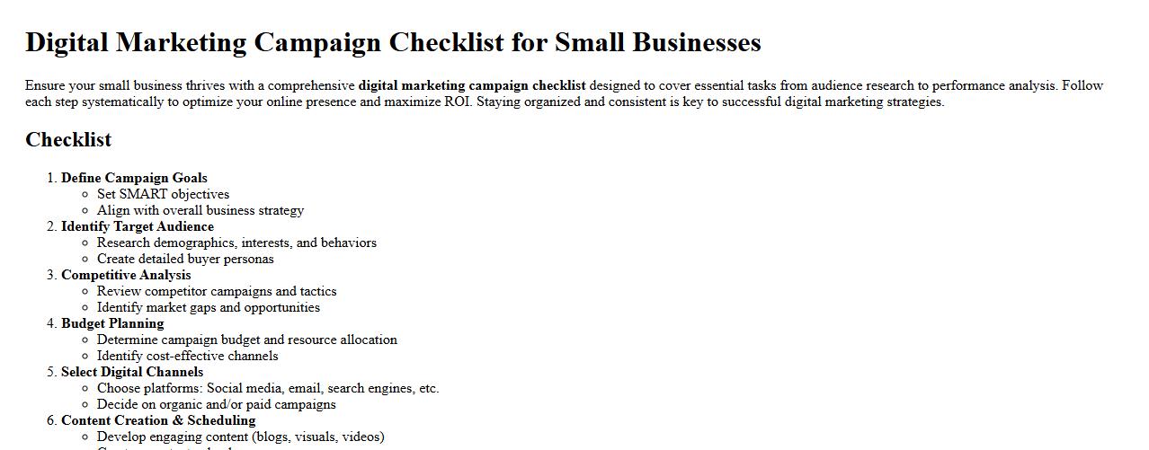 Digital marketing campaign checklist for small businesses image preview
