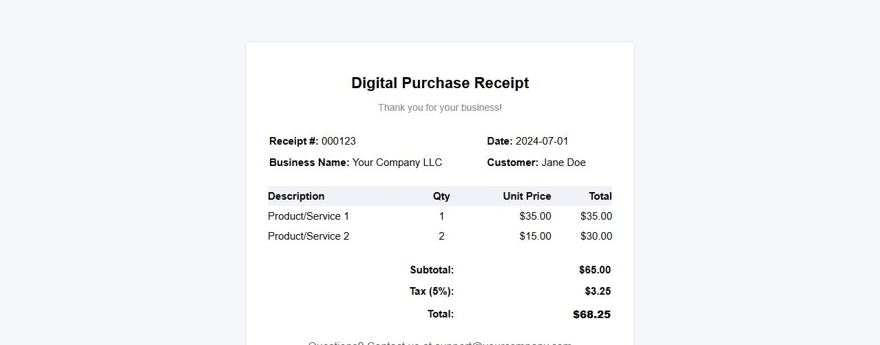 Digital purchase receipt template for small business image preview