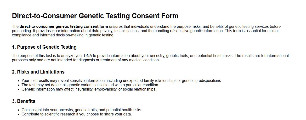direct-to-consumer genetic testing consent form image preview