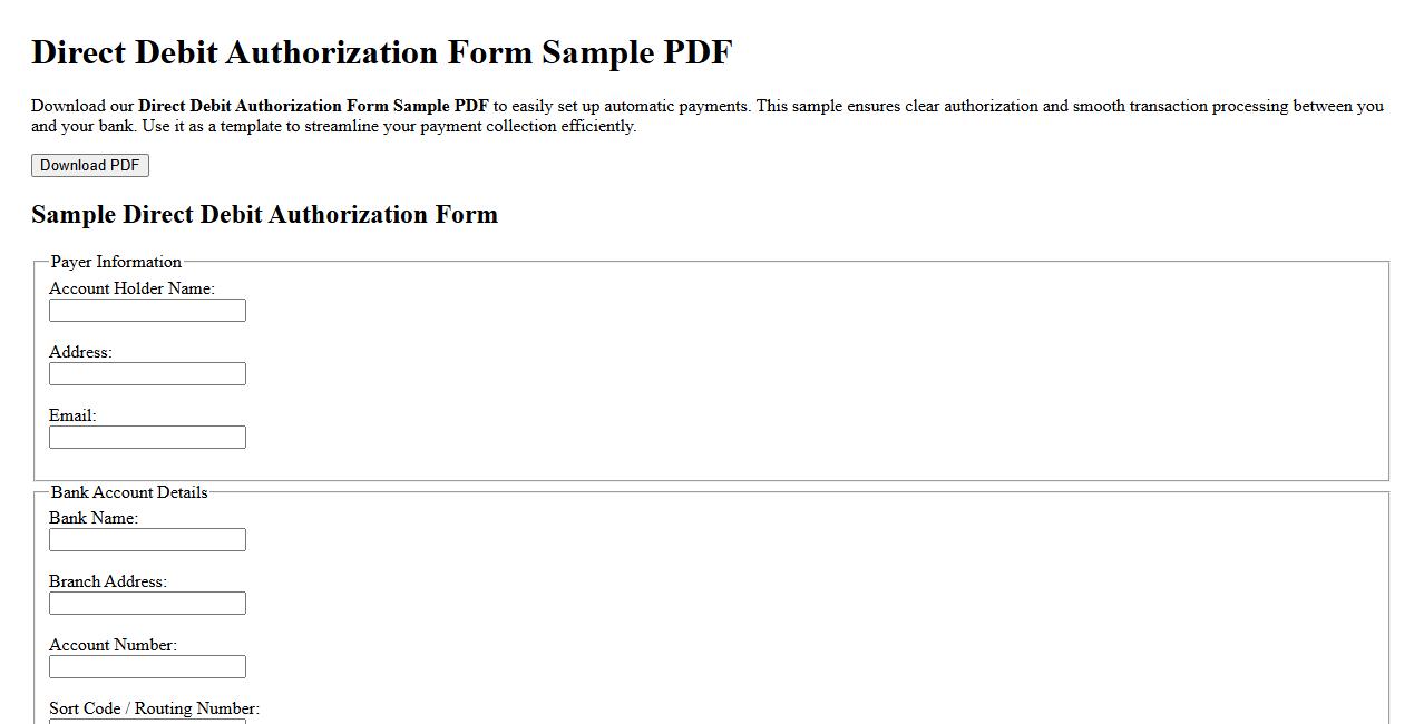 direct debit authorization form sample PDF image preview