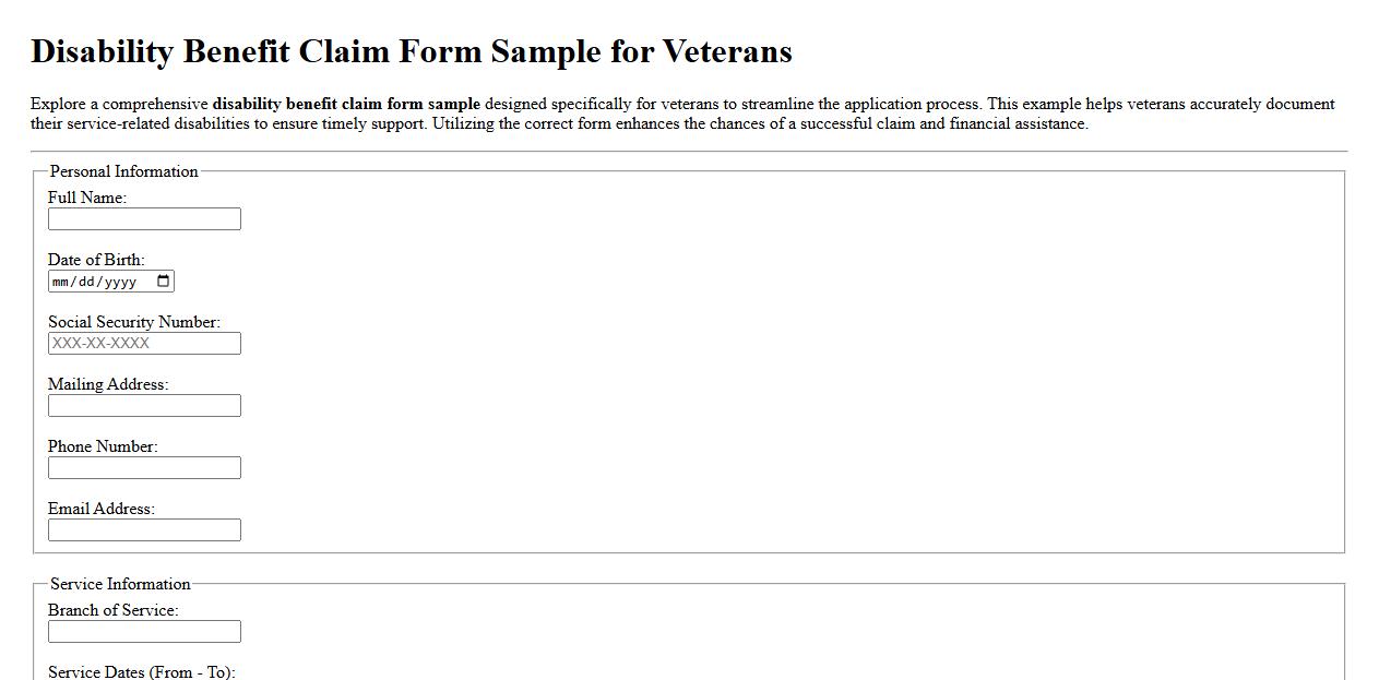 Disability benefit claim form sample for veterans image preview