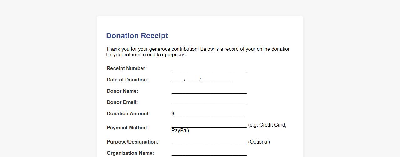 Donation receipt form sample for online donations image preview