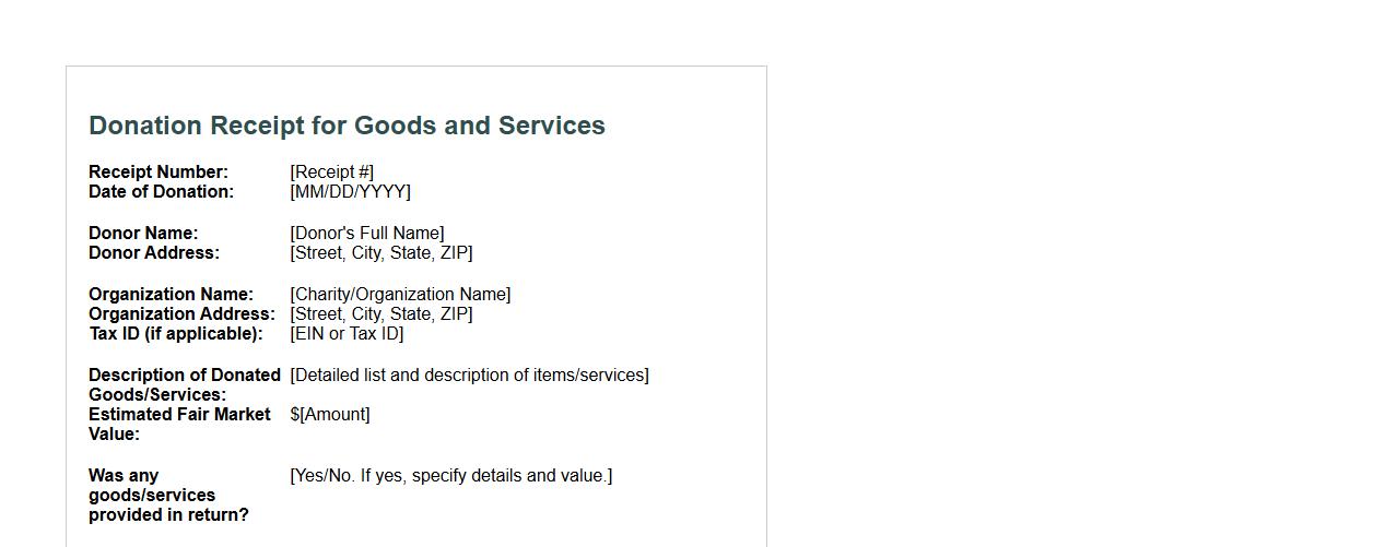 Donation receipt sample for goods and services image preview