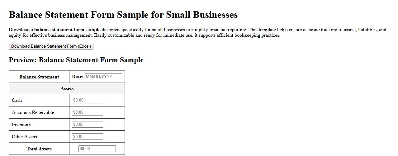 downloadable balance statement form sample for small businesses image preview