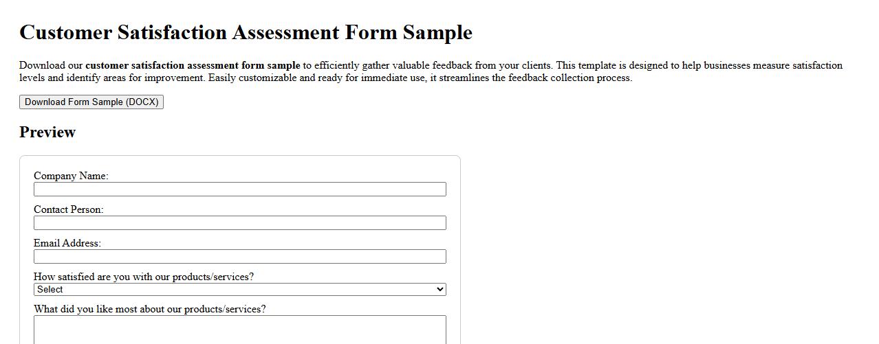 downloadable customer satisfaction assessment form sample image preview