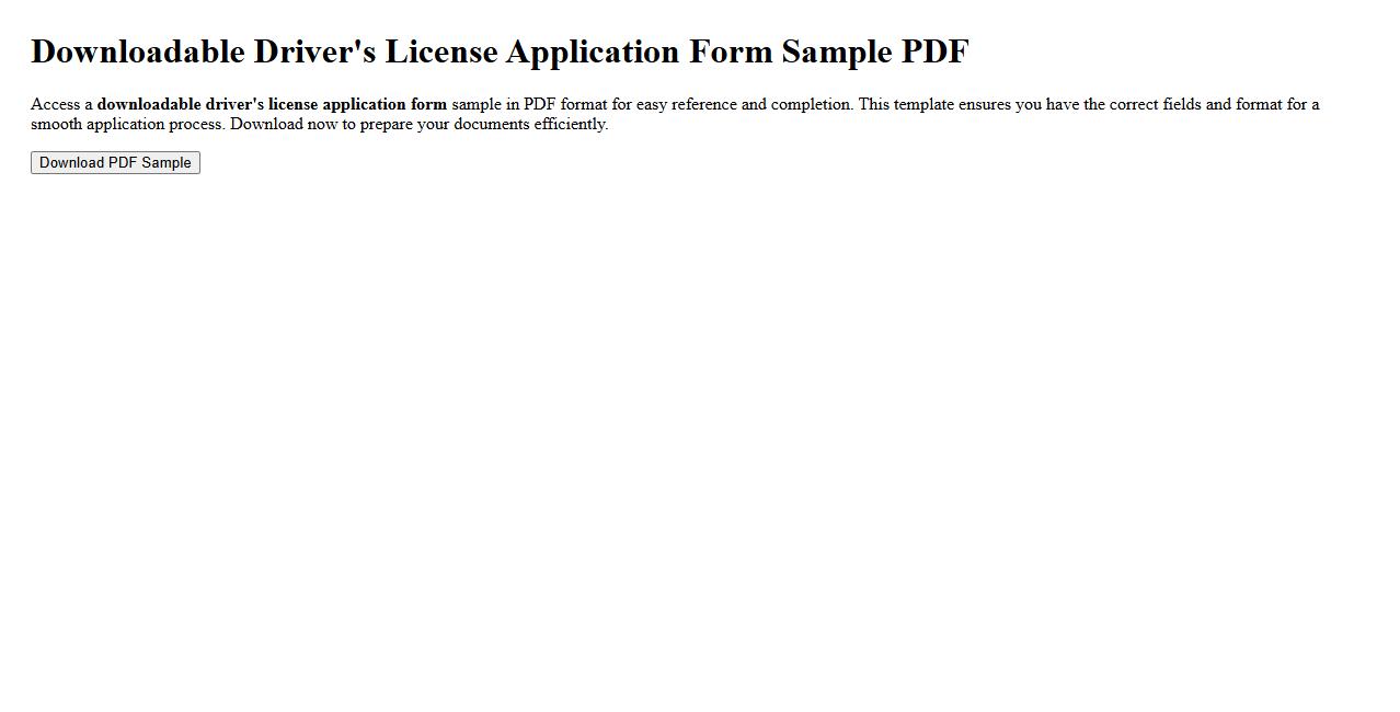 Downloadable driver’s license application form sample PDF image preview