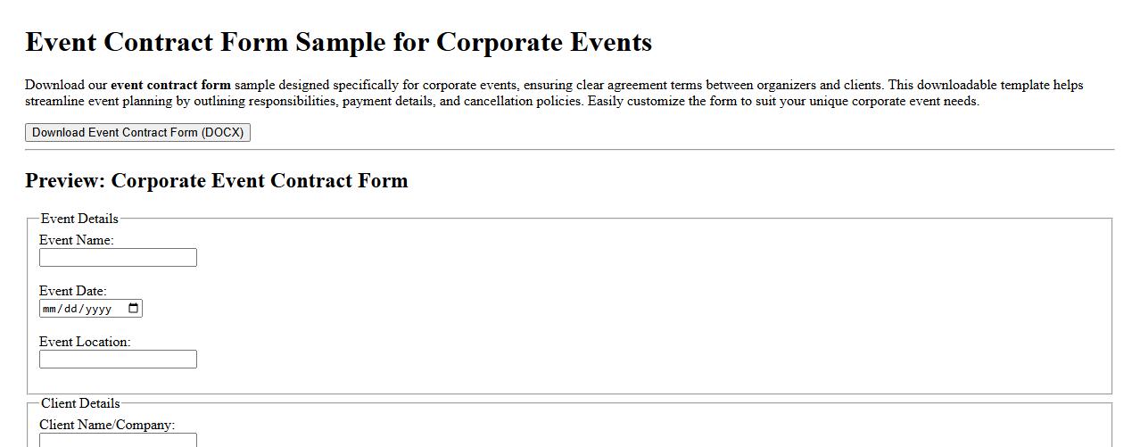 downloadable event contract form sample for corporate events image preview