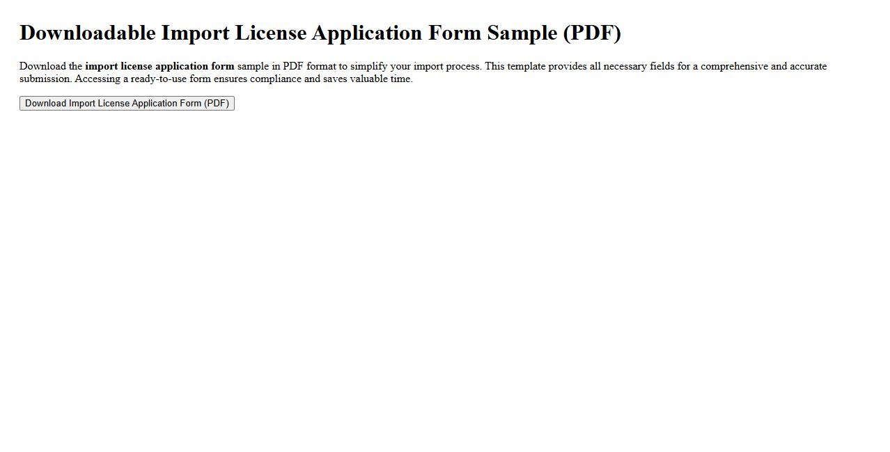 downloadable import license application form sample PDF image preview