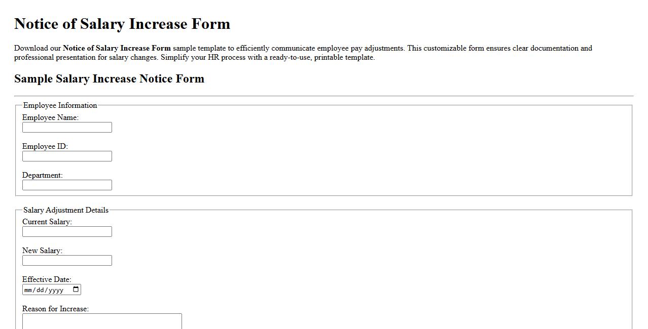 downloadable notice of salary increase form sample template image preview