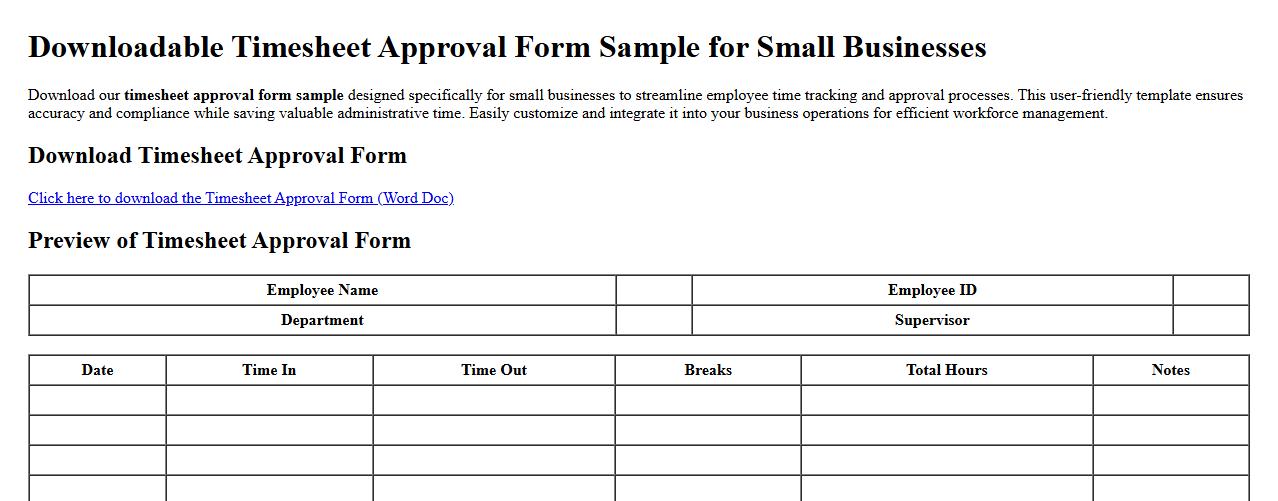 downloadable timesheet approval form sample for small businesses image preview
