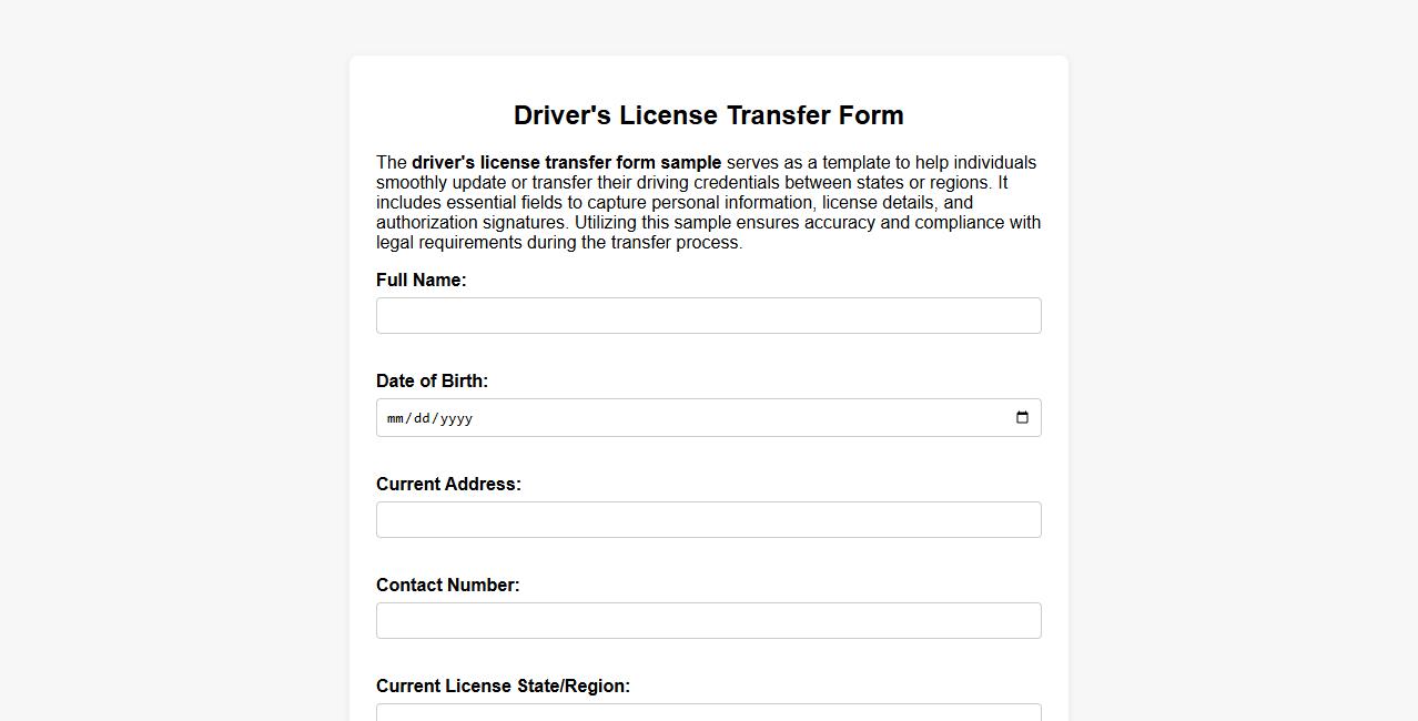 driver’s license transfer form sample image preview