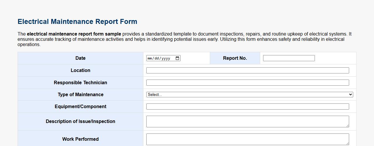 electrical maintenance report form sample image preview