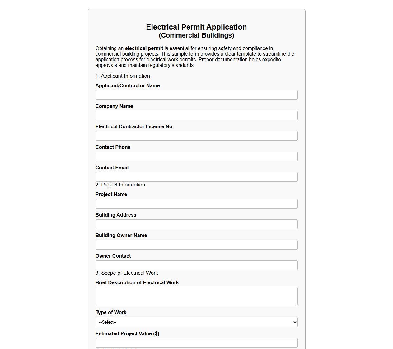 electrical permit form sample for commercial buildings image preview