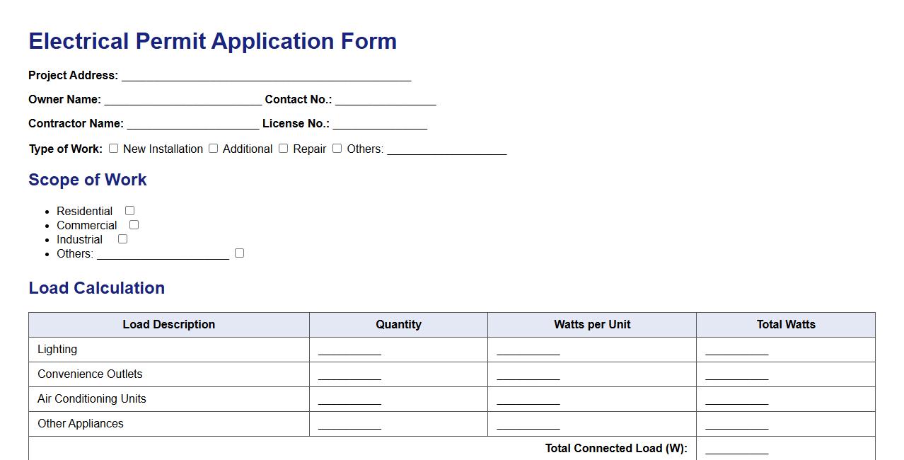 electrical permit form sample including load calculation image preview