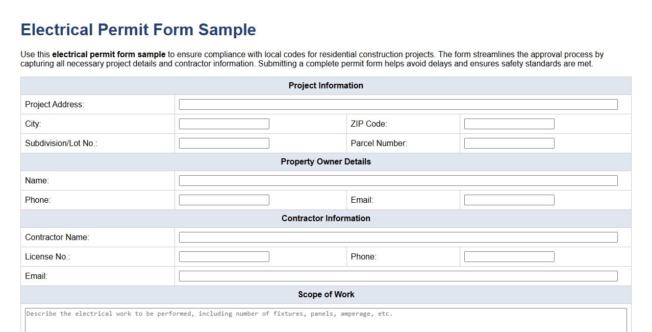 electrical permit form sample for residential construction image preview