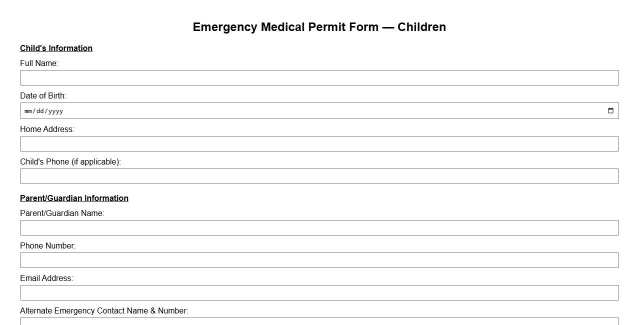 emergency medical permit form sample for children image preview