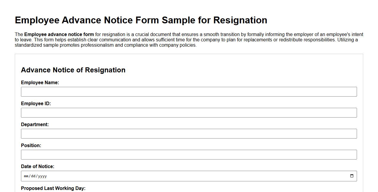 Employee advance notice form sample for resignation image preview