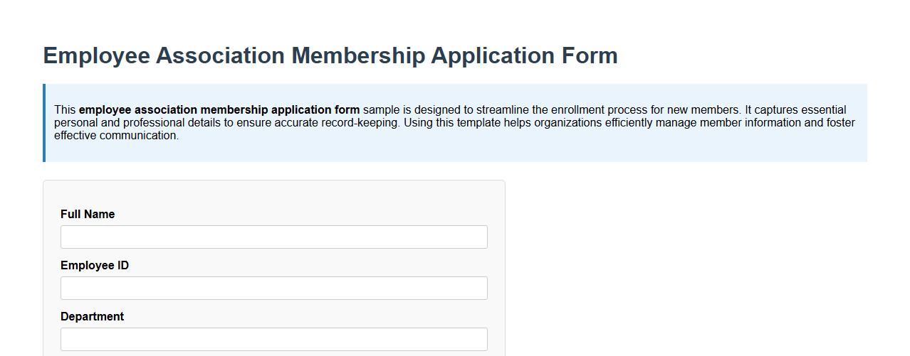 Employee association membership application form sample image preview