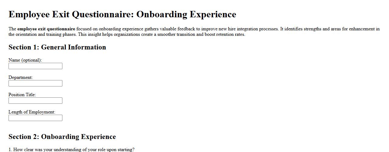 Employee exit questionnaire focusing on onboarding experience image preview