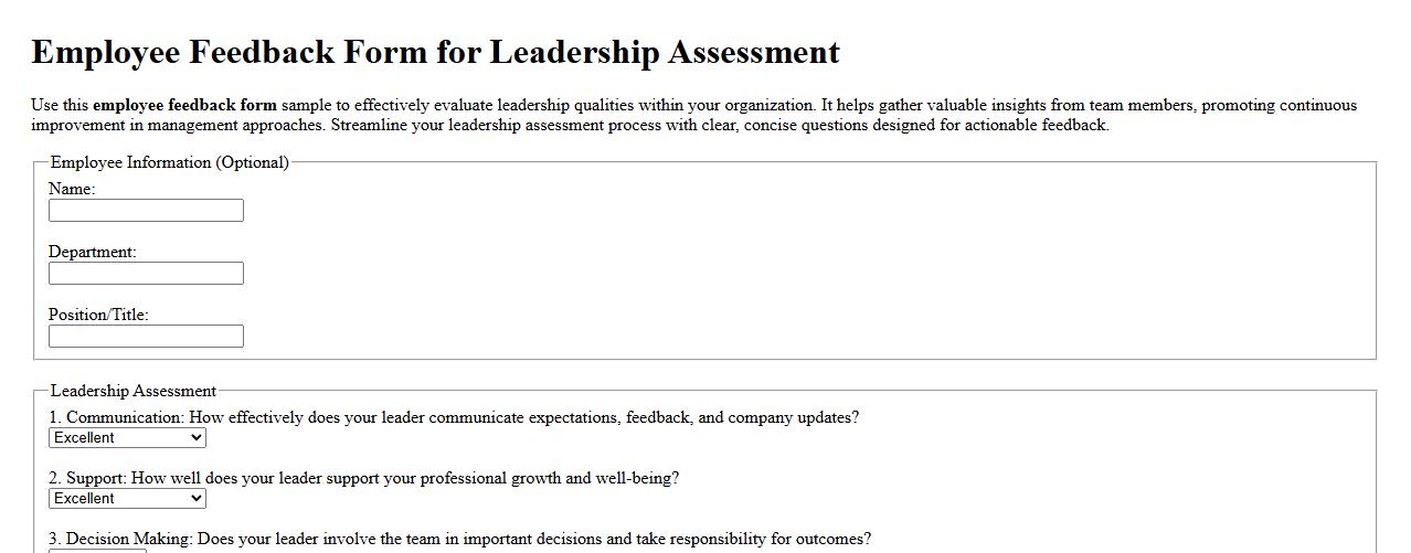 Employee feedback form sample for leadership assessment image preview