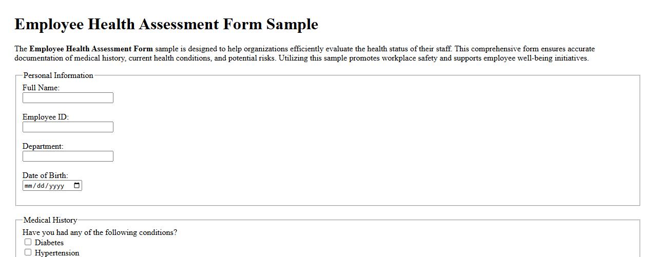 Employee health assessment form sample image preview