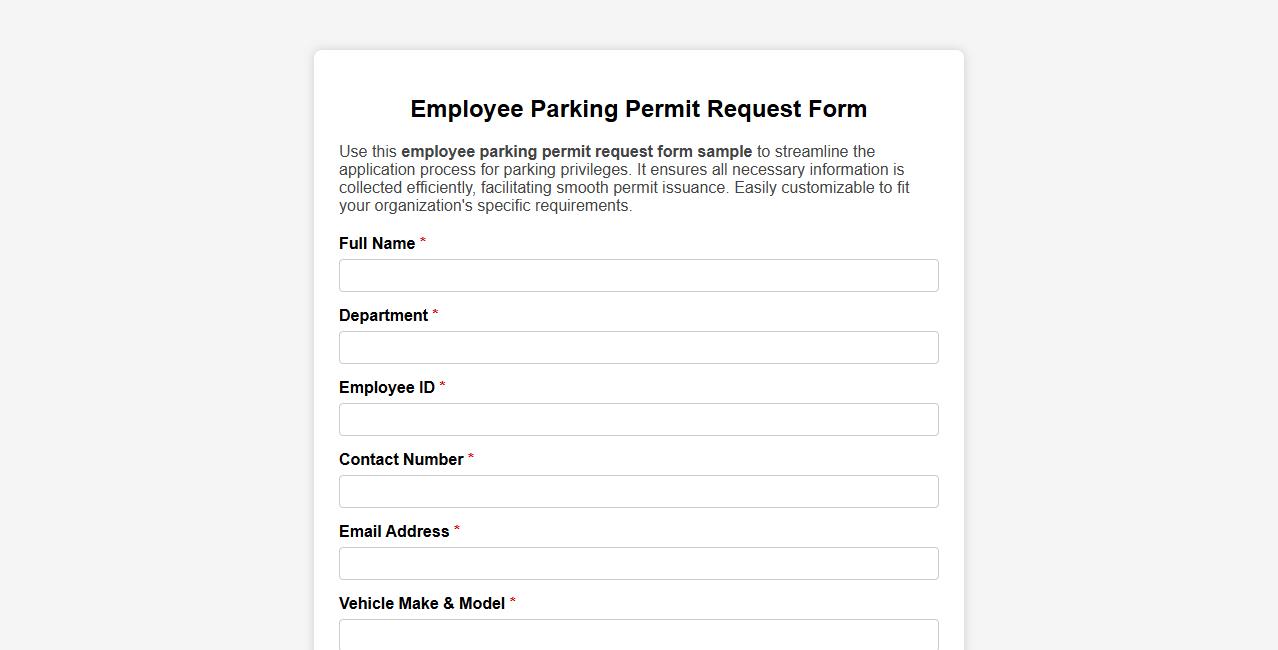 employee parking permit request form sample image preview
