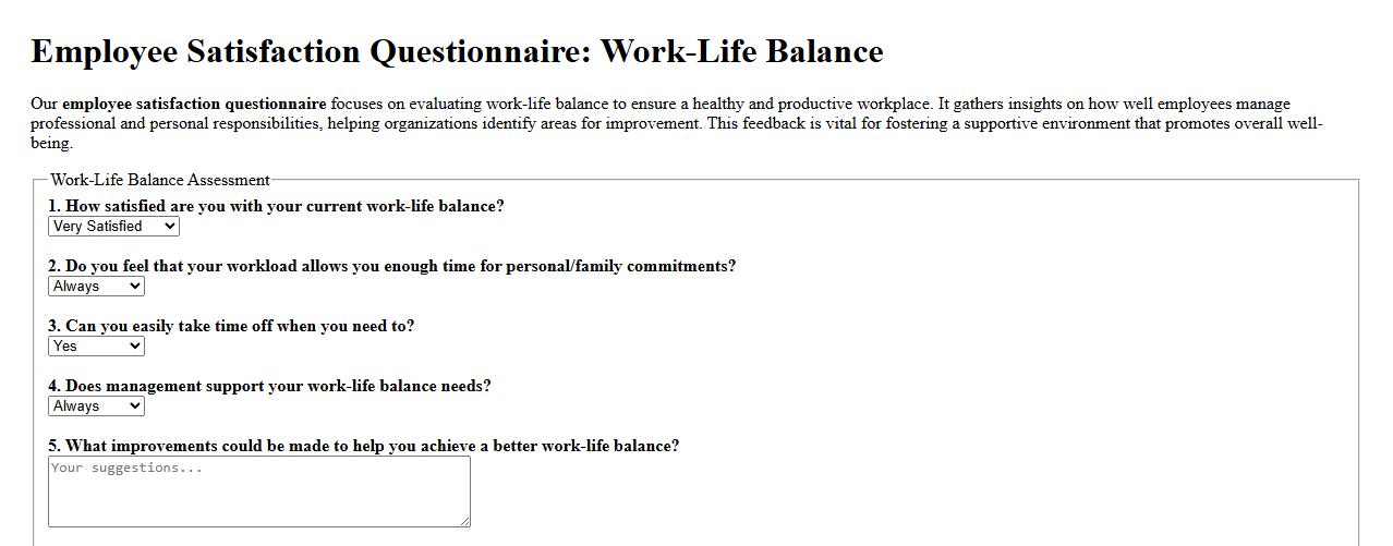 Employee satisfaction questionnaire about work-life balance image preview
