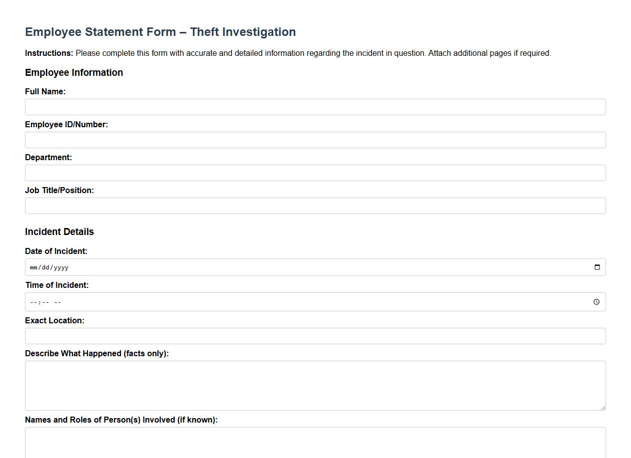 Employee statement form sample for theft investigation image preview