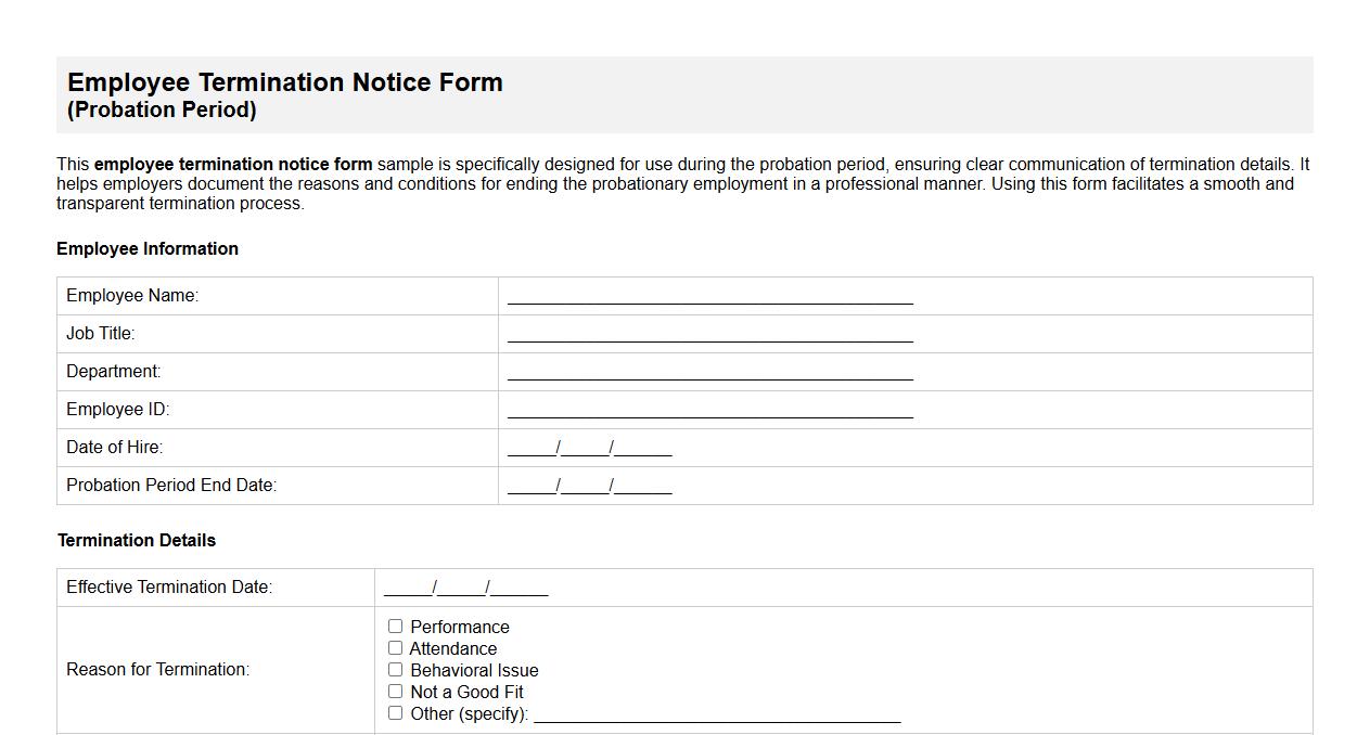 employee termination notice form sample for probation period image preview