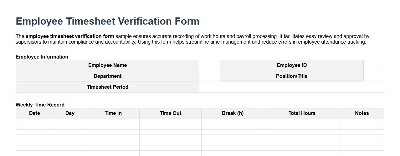 employee timesheet verification form sample image preview