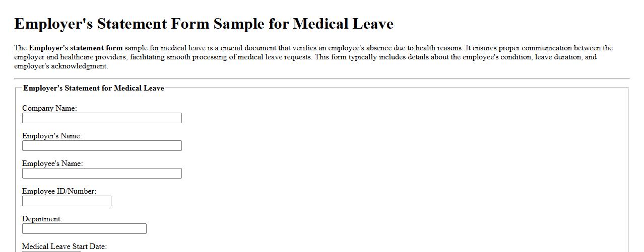 Employer’s statement form sample for medical leave image preview