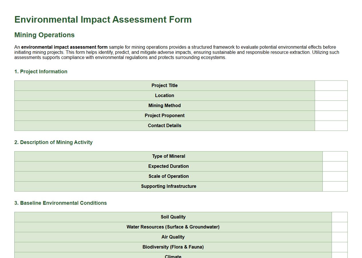 Environmental impact assessment form sample for mining operations image preview