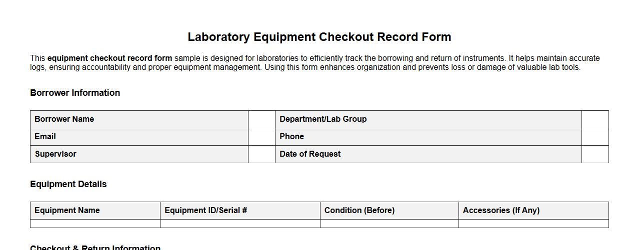 equipment checkout record form sample for laboratory image preview