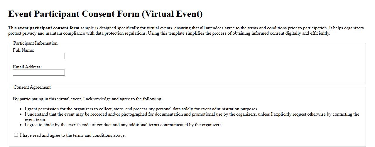 Event participant consent form sample for virtual events image preview