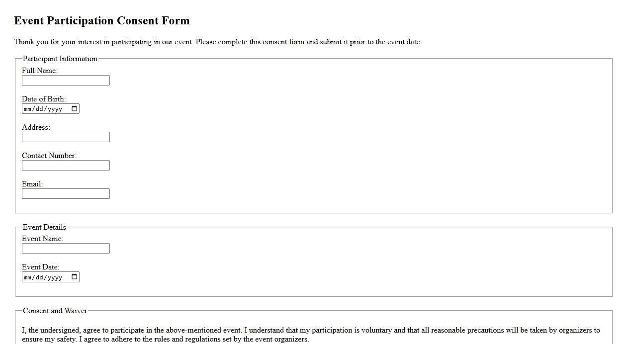 event participation consent form sample with parental consent section image preview