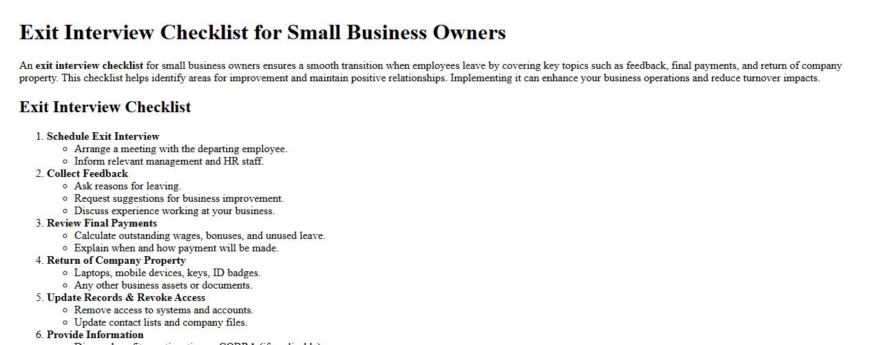 Exit interview checklist for small business owners image preview