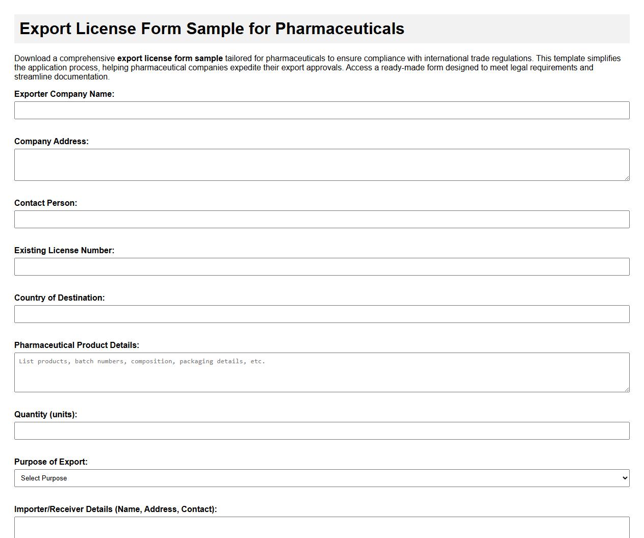 Export license form sample for pharmaceuticals image preview
