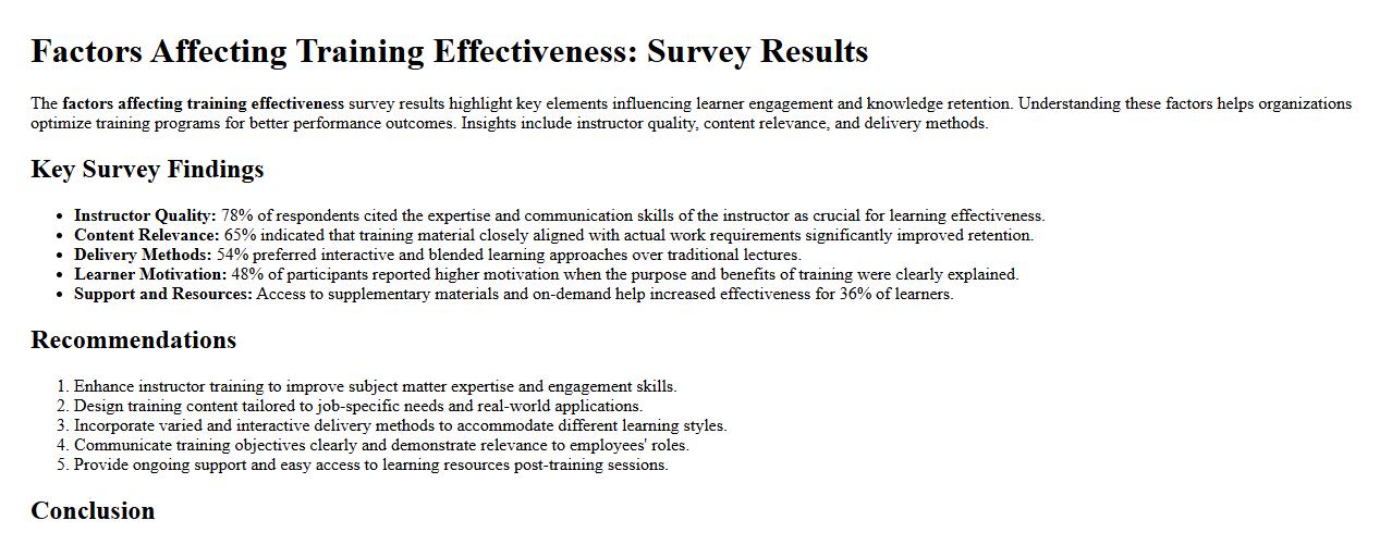 factors affecting training effectiveness survey results image preview