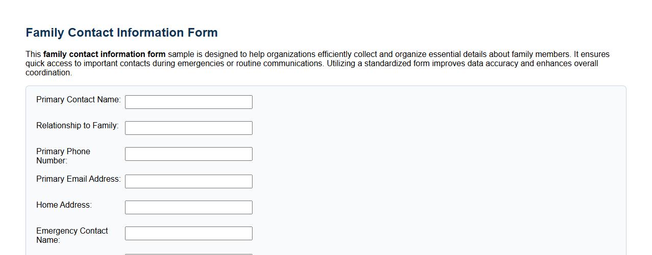 Family contact information form sample for organizations image preview