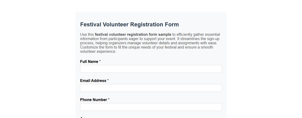 festival volunteer registration form sample image preview