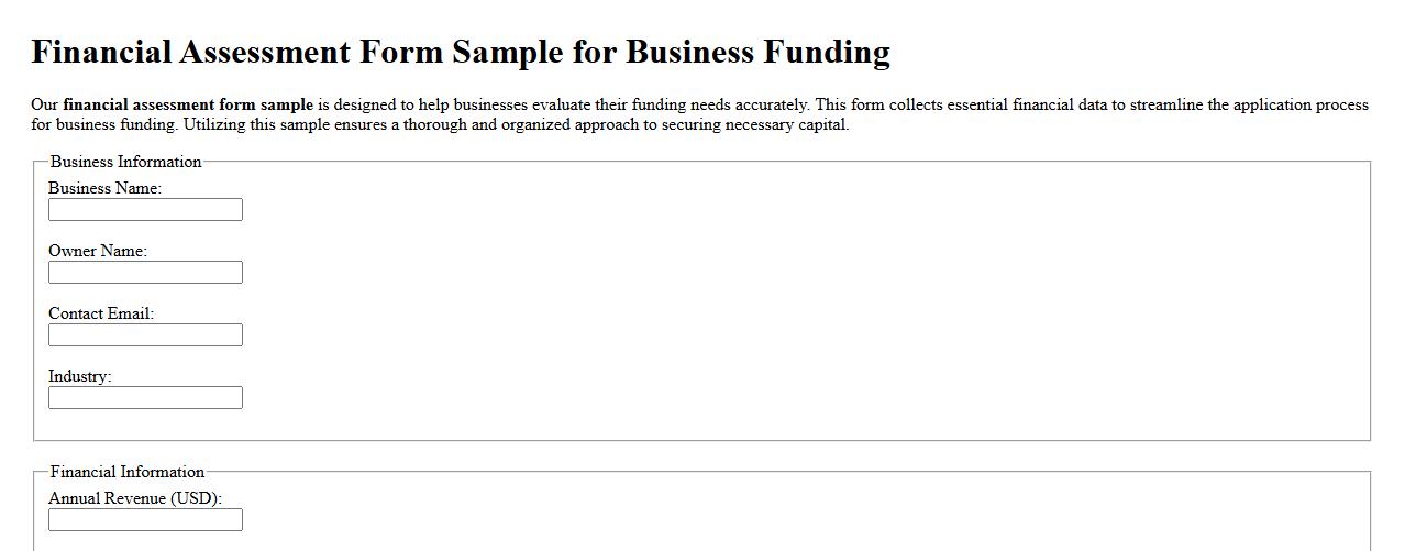 Financial assessment form sample for business funding image preview