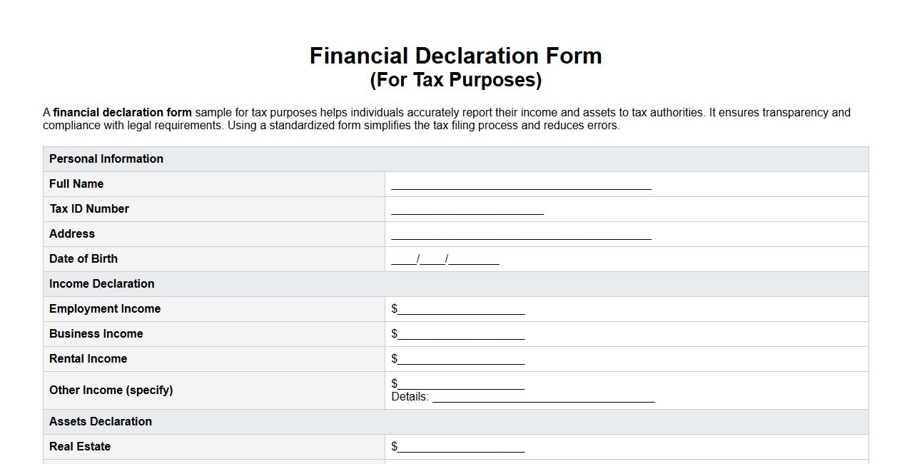 financial declaration form sample for tax purposes image preview