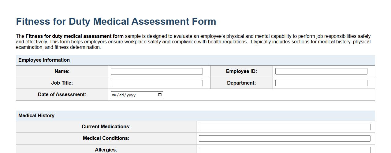 Fitness for duty medical assessment form sample image preview