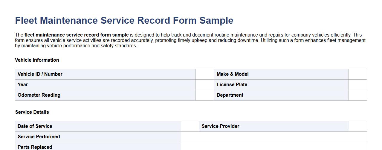 fleet maintenance service record form sample image preview