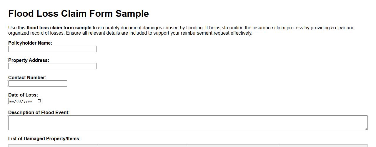 flood loss claim form sample image preview